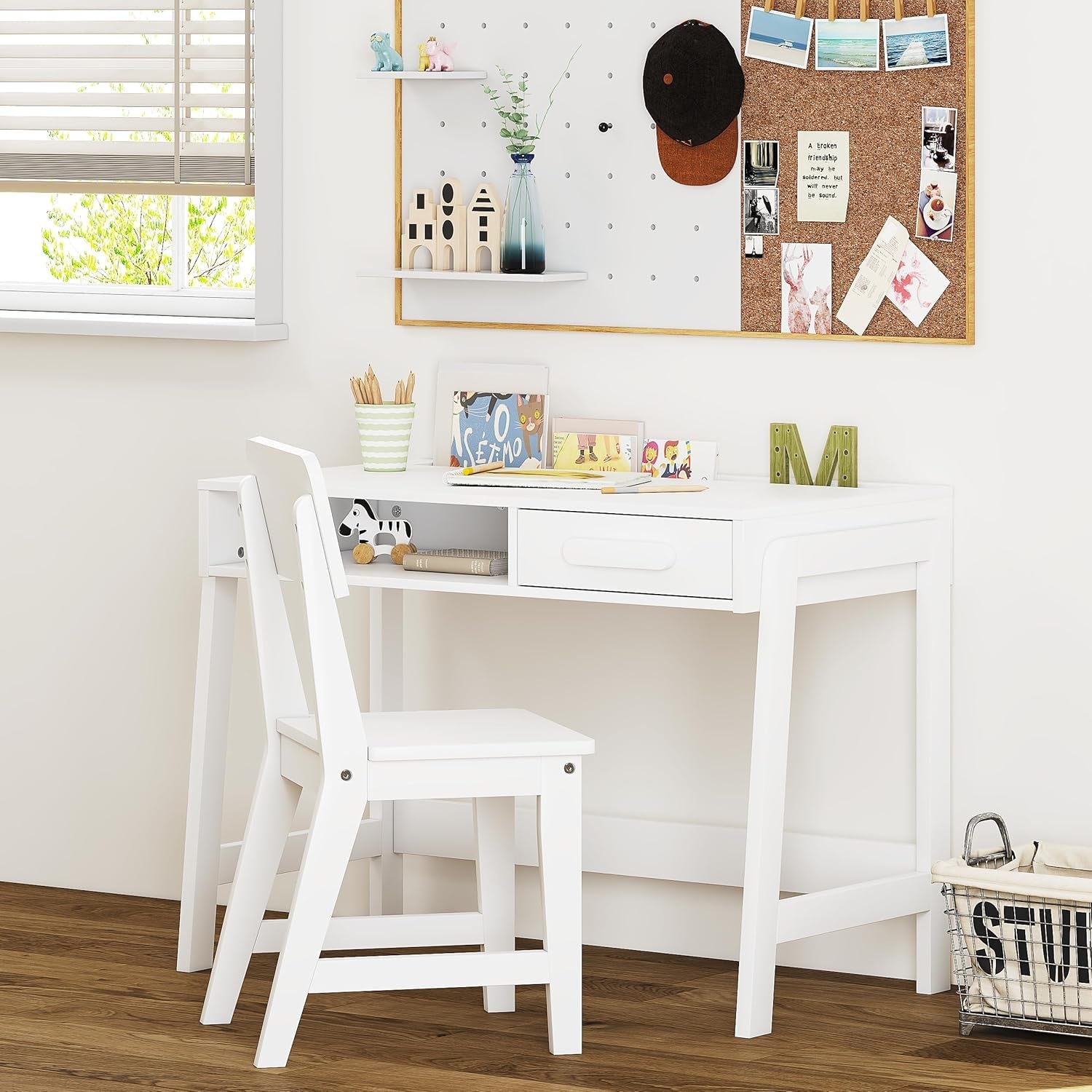 Kids Desk and Chair Set With Storage Drawers for Study