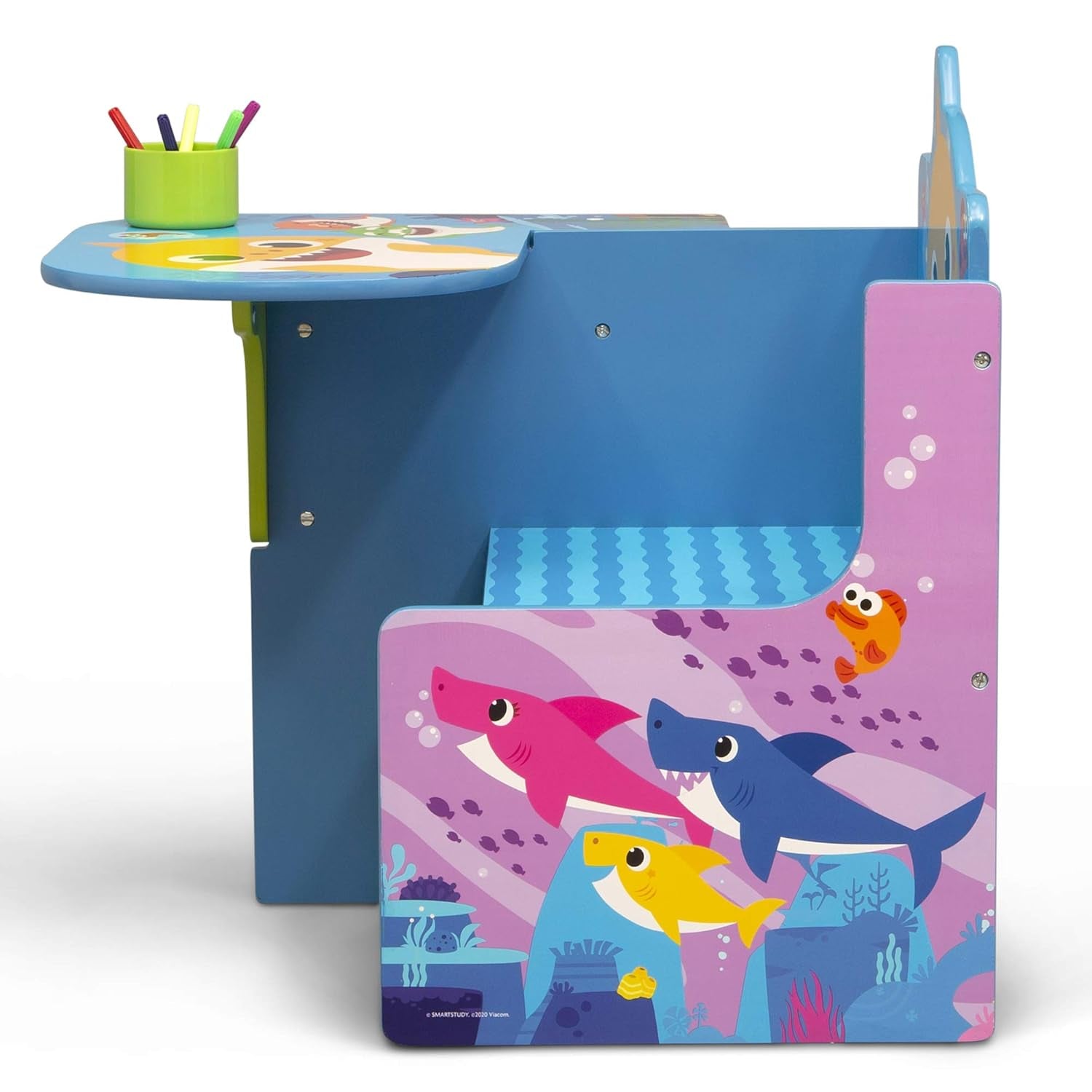 Baby Shark Kids Desk Chair With Storage Bin For Learning