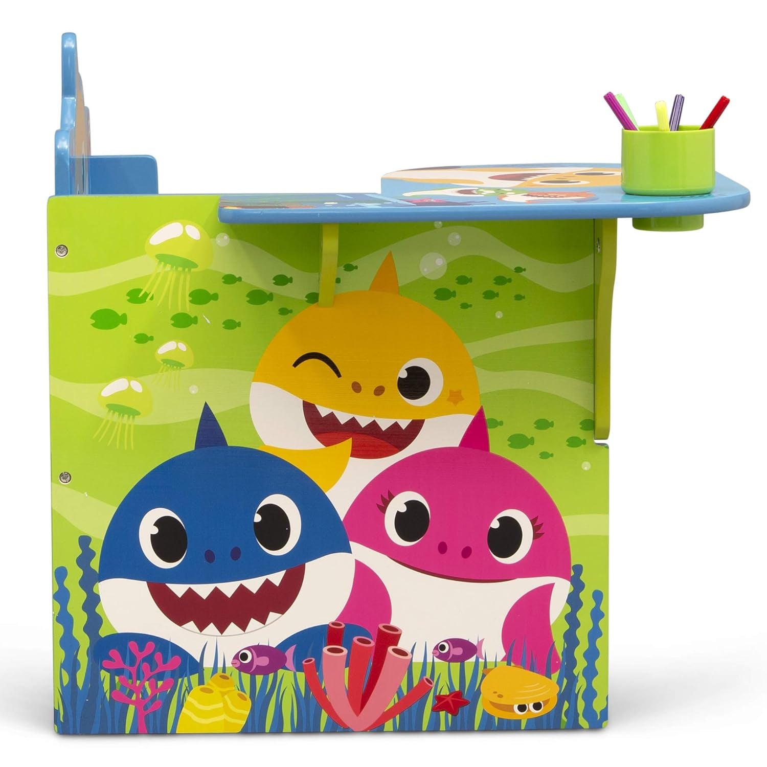 Baby Shark Kids Desk Chair With Storage Bin For Learning