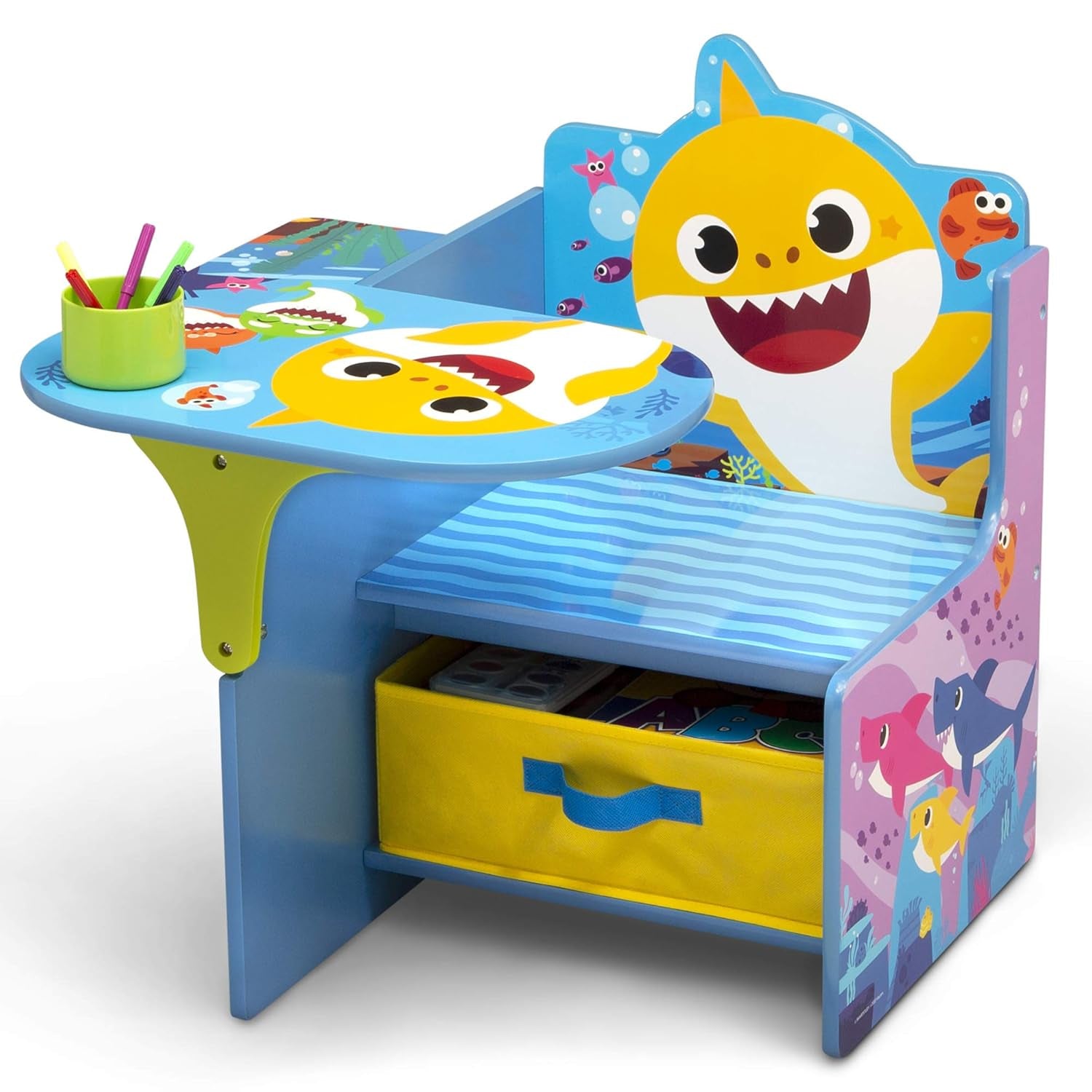 Baby Shark Kids Desk Chair With Storage Bin For Learning