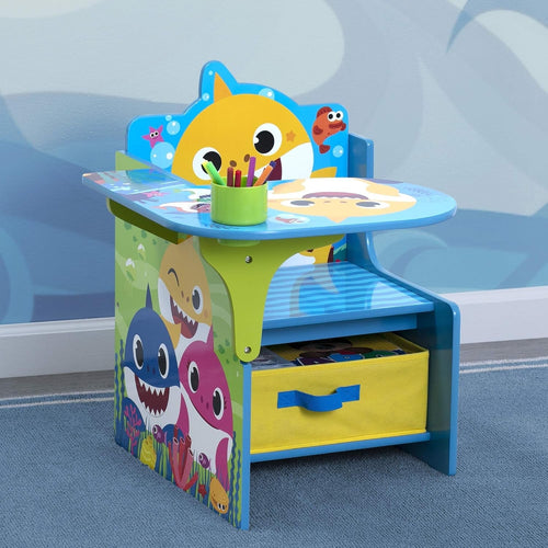 Baby Shark Kids Desk Chair With Storage Bin For Learning