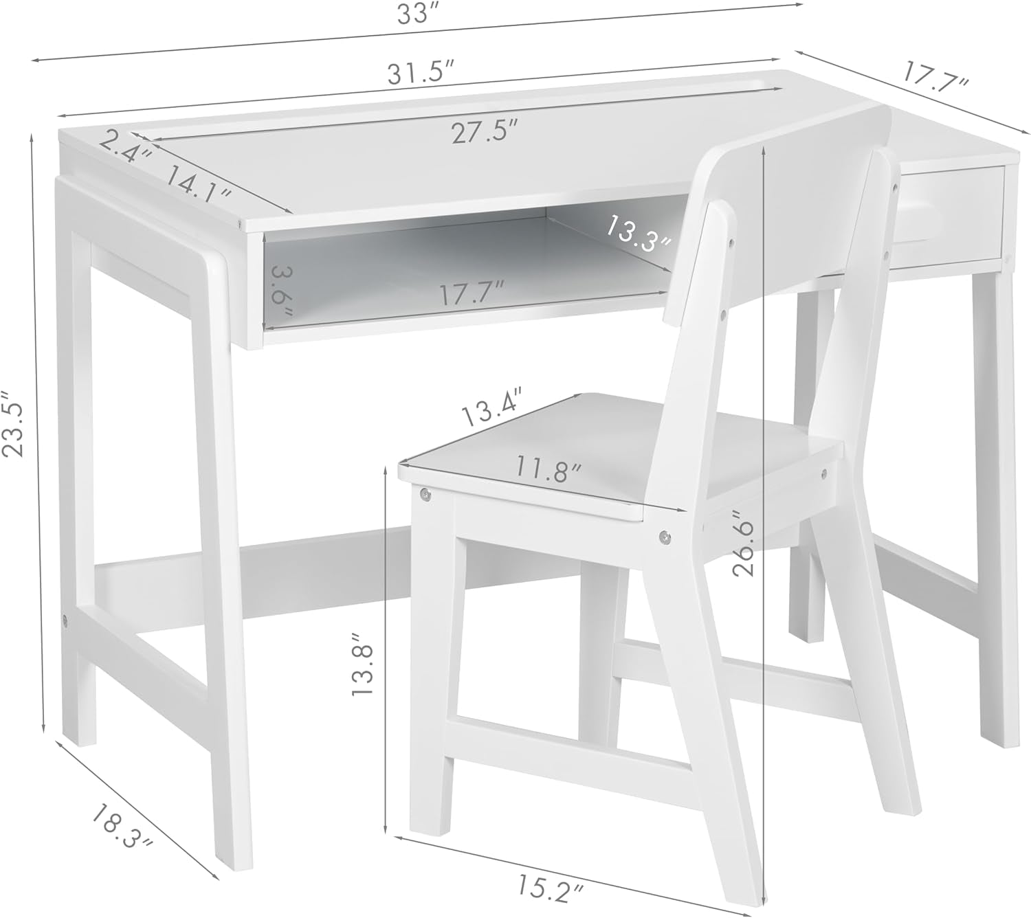 Kids Desk and Chair Set With Storage Drawers for Study